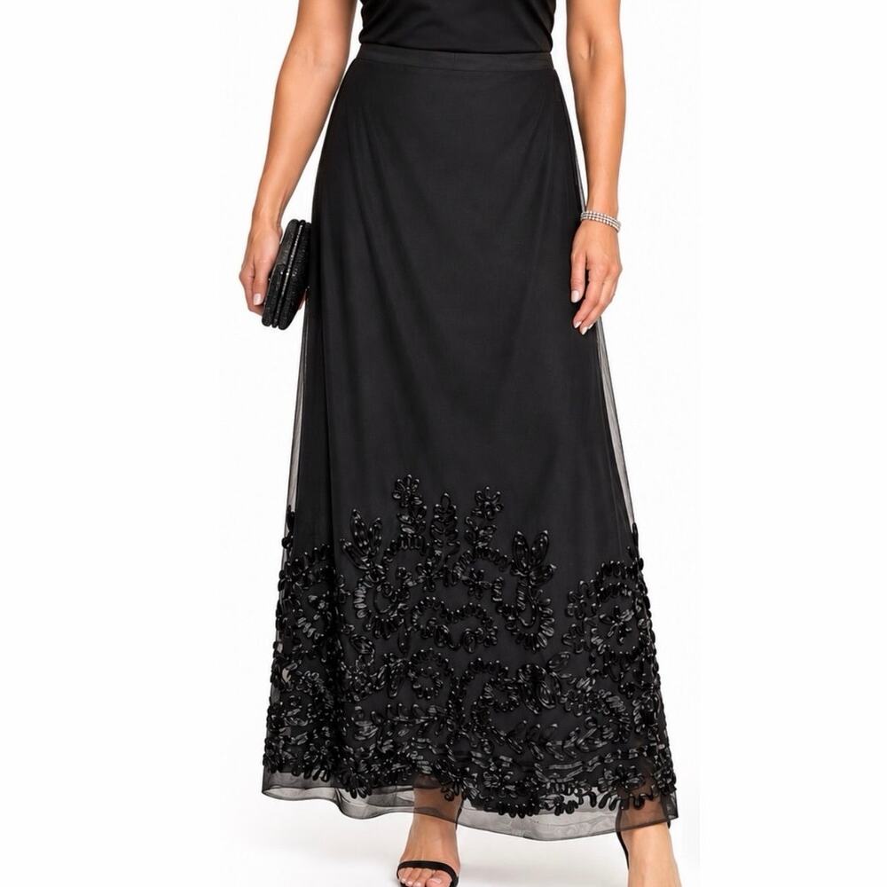 Alex Evenings Black Maxi Skirt XL Soutache Embroidered Mesh Formal NWT